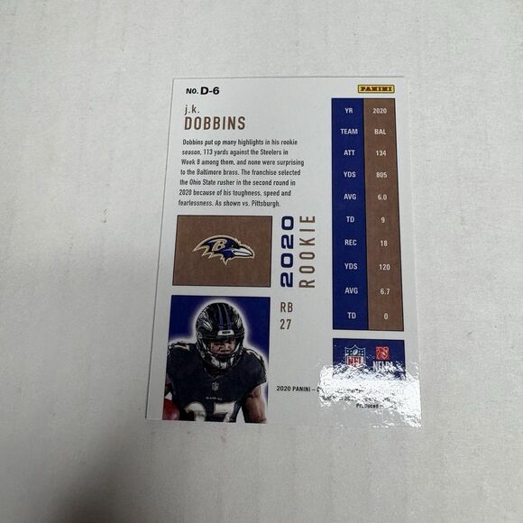 2020 Panini Chronicles #D-6 JK Dobbins Rookie Dynagon Ravens Chargers Broncos RC - Picture 4 of 6